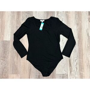 Kaileigh Madison Black Long Sleeve Knit Bodysuit Women's XL NWT
